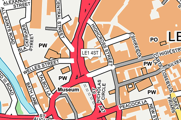 LE1 4ST map - OS OpenMap – Local (Ordnance Survey)