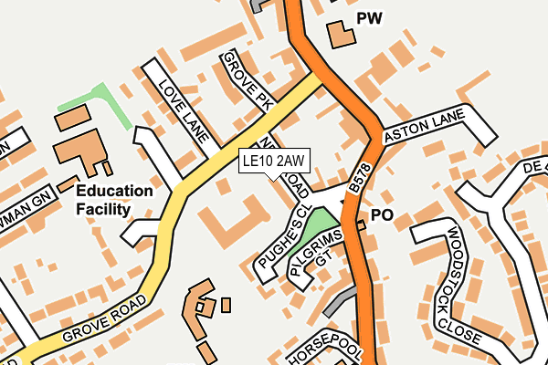 LE10 2AW map - OS OpenMap – Local (Ordnance Survey)