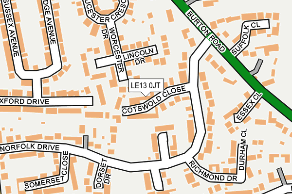 LE13 0JT map - OS OpenMap – Local (Ordnance Survey)