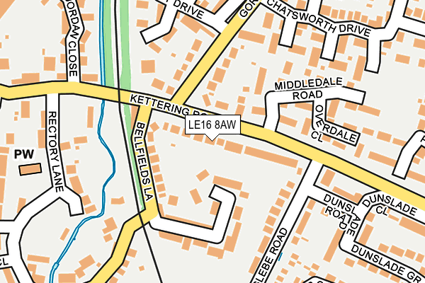 LE16 8AW map - OS OpenMap – Local (Ordnance Survey)