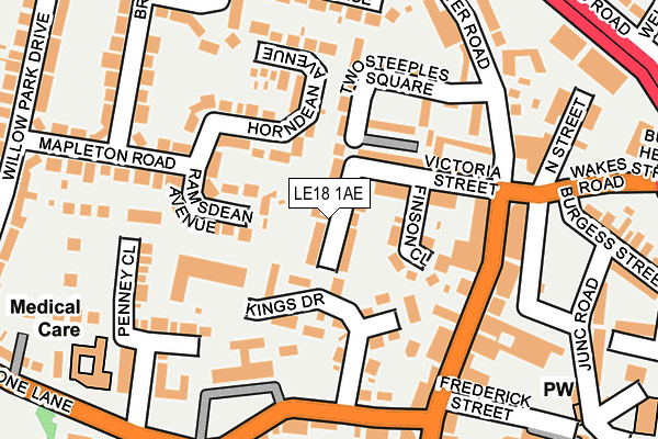 LE18 1AE map - OS OpenMap – Local (Ordnance Survey)