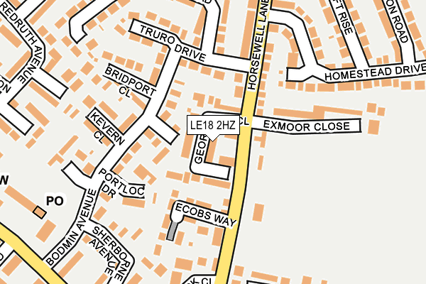 LE18 2HZ map - OS OpenMap – Local (Ordnance Survey)