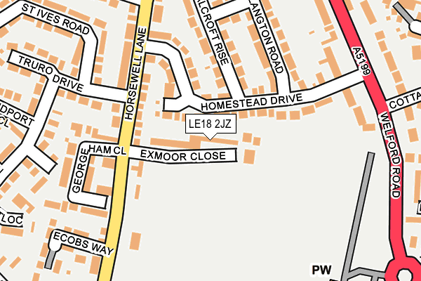 LE18 2JZ map - OS OpenMap – Local (Ordnance Survey)