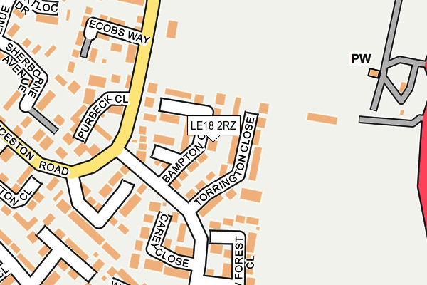 LE18 2RZ map - OS OpenMap – Local (Ordnance Survey)