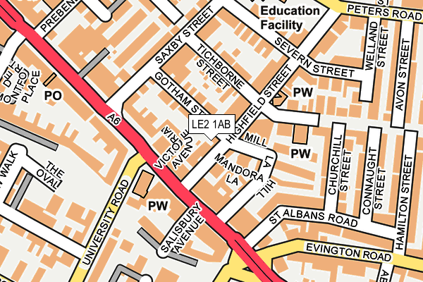 LE2 1AB map - OS OpenMap – Local (Ordnance Survey)