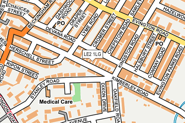 LE2 1LG map - OS OpenMap – Local (Ordnance Survey)