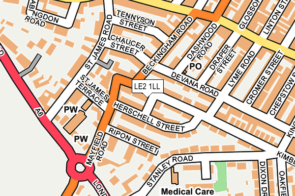 LE2 1LL map - OS OpenMap – Local (Ordnance Survey)
