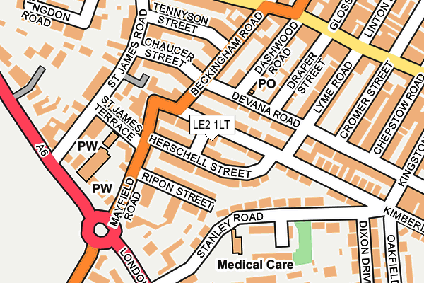LE2 1LT map - OS OpenMap – Local (Ordnance Survey)