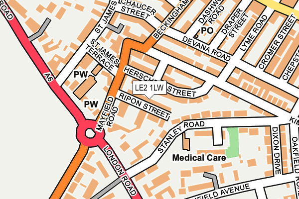 LE2 1LW map - OS OpenMap – Local (Ordnance Survey)