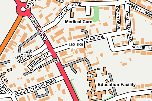 LE2 1RB map - OS OpenMap – Local (Ordnance Survey)