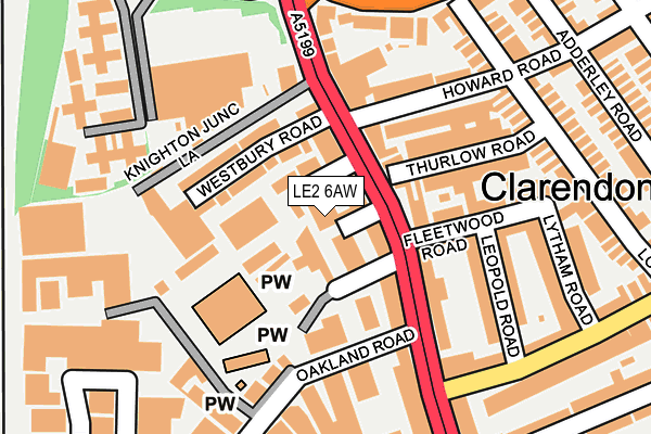 LE2 6AW map - OS OpenMap – Local (Ordnance Survey)