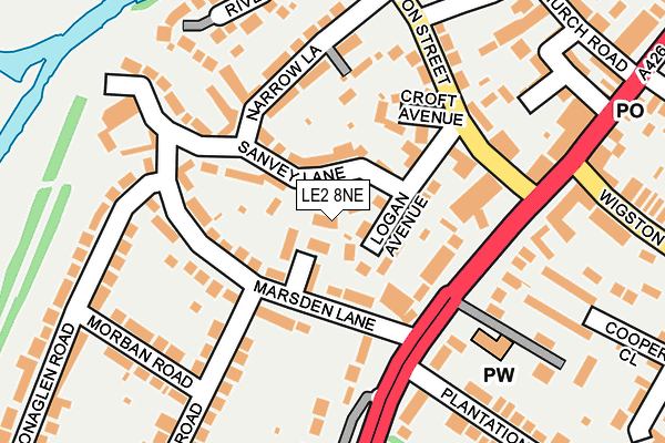 LE2 8NE map - OS OpenMap – Local (Ordnance Survey)