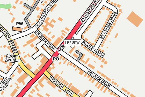 LE2 8PW map - OS OpenMap – Local (Ordnance Survey)