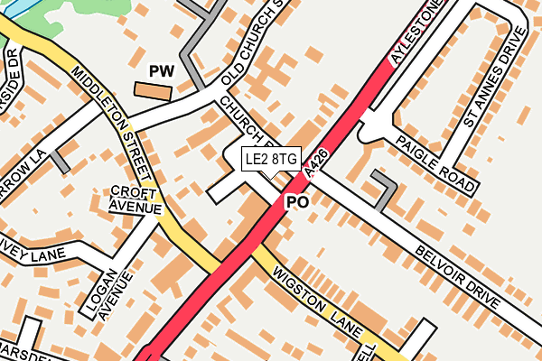 LE2 8TG map - OS OpenMap – Local (Ordnance Survey)