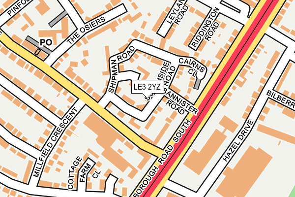 LE3 2YZ map - OS OpenMap – Local (Ordnance Survey)