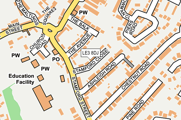 LE3 8DJ map - OS OpenMap – Local (Ordnance Survey)