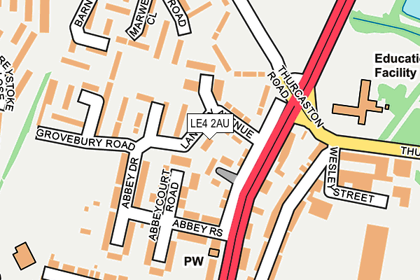 LE4 2AU map - OS OpenMap – Local (Ordnance Survey)
