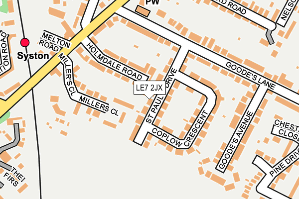 LE7 2JX map - OS OpenMap – Local (Ordnance Survey)