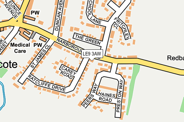 LE9 3AW map - OS OpenMap – Local (Ordnance Survey)