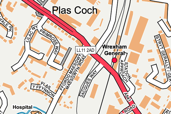 LL11 2AD map - OS OpenMap – Local (Ordnance Survey)
