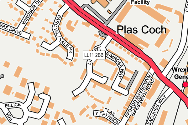 LL11 2BB map - OS OpenMap – Local (Ordnance Survey)