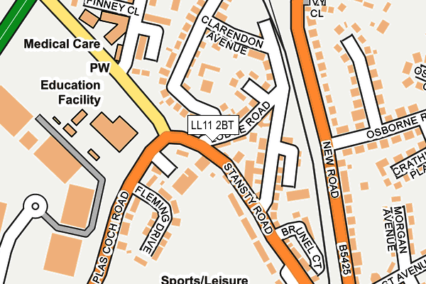 LL11 2BT map - OS OpenMap – Local (Ordnance Survey)