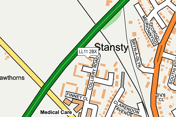 LL11 2BX map - OS OpenMap – Local (Ordnance Survey)