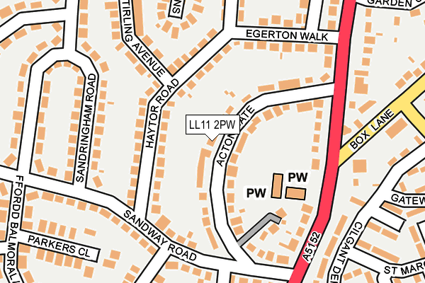 LL11 2PW map - OS OpenMap – Local (Ordnance Survey)