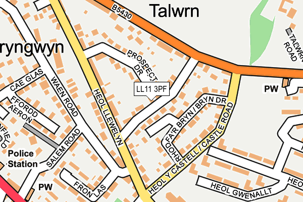 LL11 3PF map - OS OpenMap – Local (Ordnance Survey)