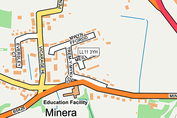 LL11 3YH map - OS OpenMap – Local (Ordnance Survey)