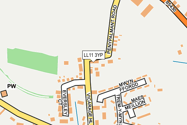 LL11 3YP map - OS OpenMap – Local (Ordnance Survey)