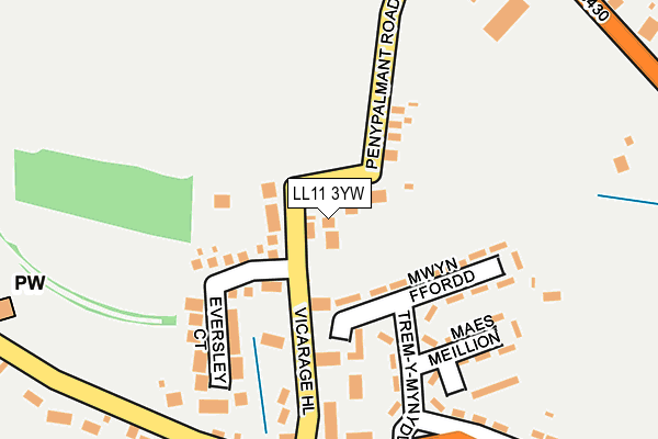 LL11 3YW map - OS OpenMap – Local (Ordnance Survey)