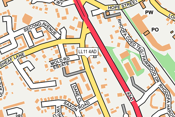 LL11 4AD map - OS OpenMap – Local (Ordnance Survey)