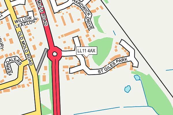 LL11 4AX map - OS OpenMap – Local (Ordnance Survey)