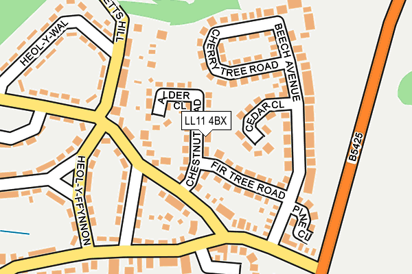 LL11 4BX map - OS OpenMap – Local (Ordnance Survey)