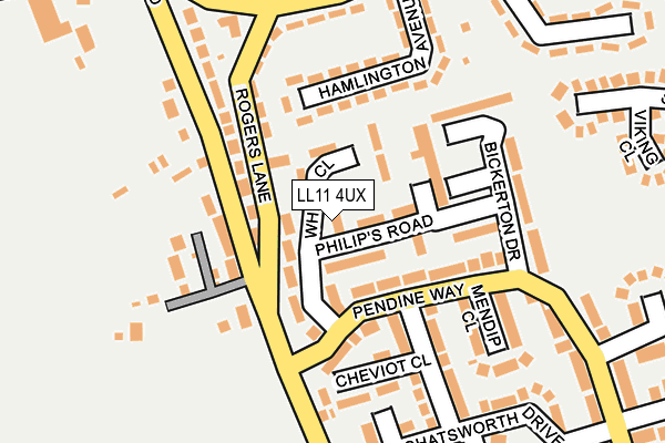 LL11 4UX map - OS OpenMap – Local (Ordnance Survey)
