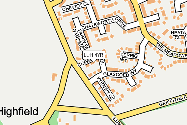 LL11 4YR map - OS OpenMap – Local (Ordnance Survey)
