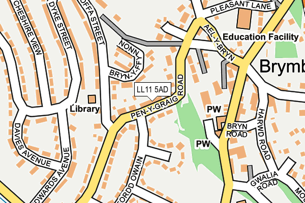 LL11 5AD map - OS OpenMap – Local (Ordnance Survey)