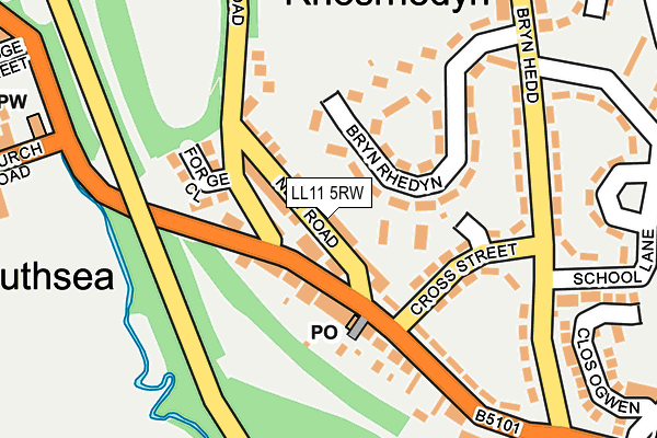 LL11 5RW map - OS OpenMap – Local (Ordnance Survey)