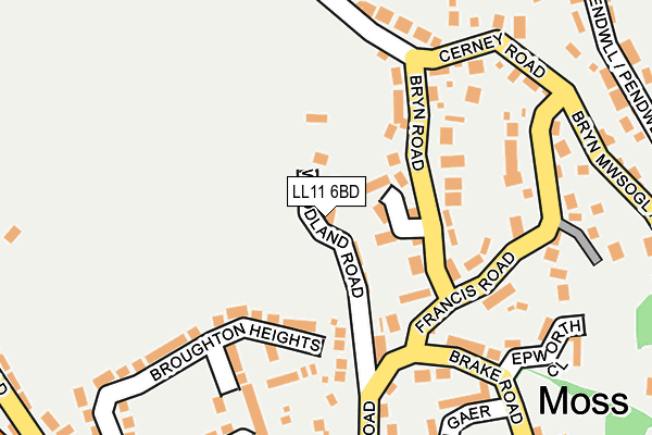 LL11 6BD map - OS OpenMap – Local (Ordnance Survey)