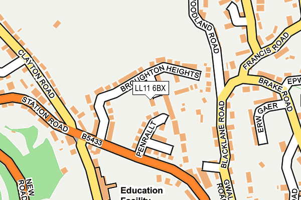 LL11 6BX map - OS OpenMap – Local (Ordnance Survey)