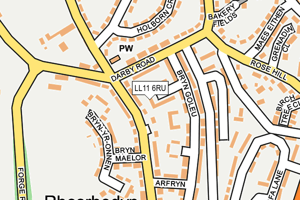 LL11 6RU map - OS OpenMap – Local (Ordnance Survey)