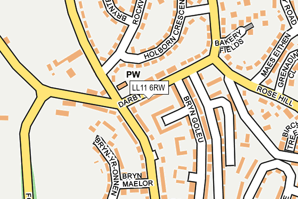 LL11 6RW map - OS OpenMap – Local (Ordnance Survey)