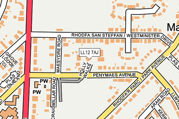 LL12 7AJ map - OS OpenMap – Local (Ordnance Survey)