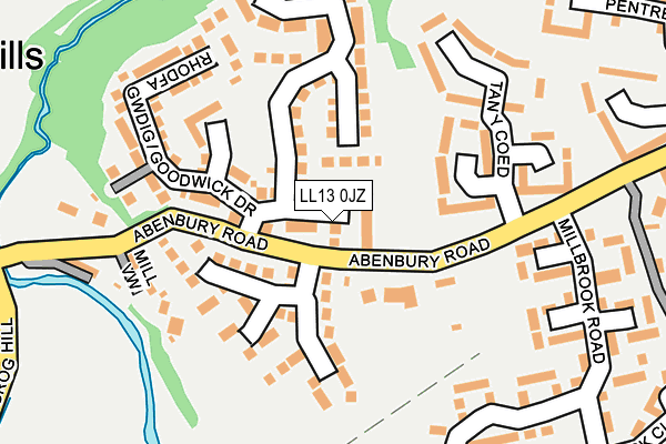 LL13 0JZ map - OS OpenMap – Local (Ordnance Survey)