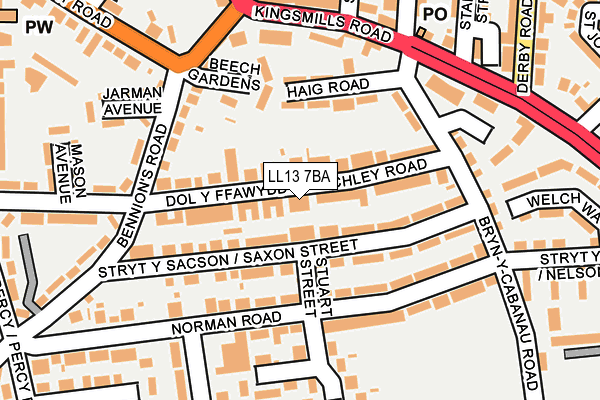 LL13 7BA map - OS OpenMap – Local (Ordnance Survey)