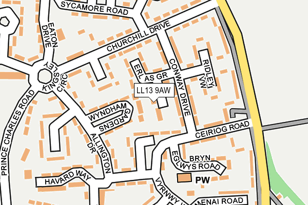 LL13 9AW map - OS OpenMap – Local (Ordnance Survey)