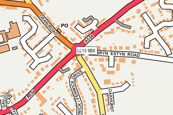 LL13 9BX map - OS OpenMap – Local (Ordnance Survey)