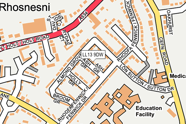 LL13 9DW map - OS OpenMap – Local (Ordnance Survey)