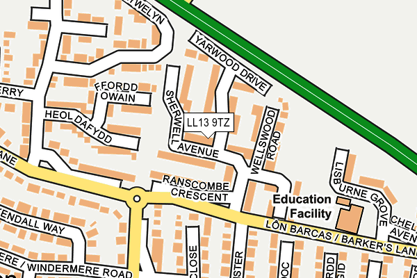 LL13 9TZ map - OS OpenMap – Local (Ordnance Survey)